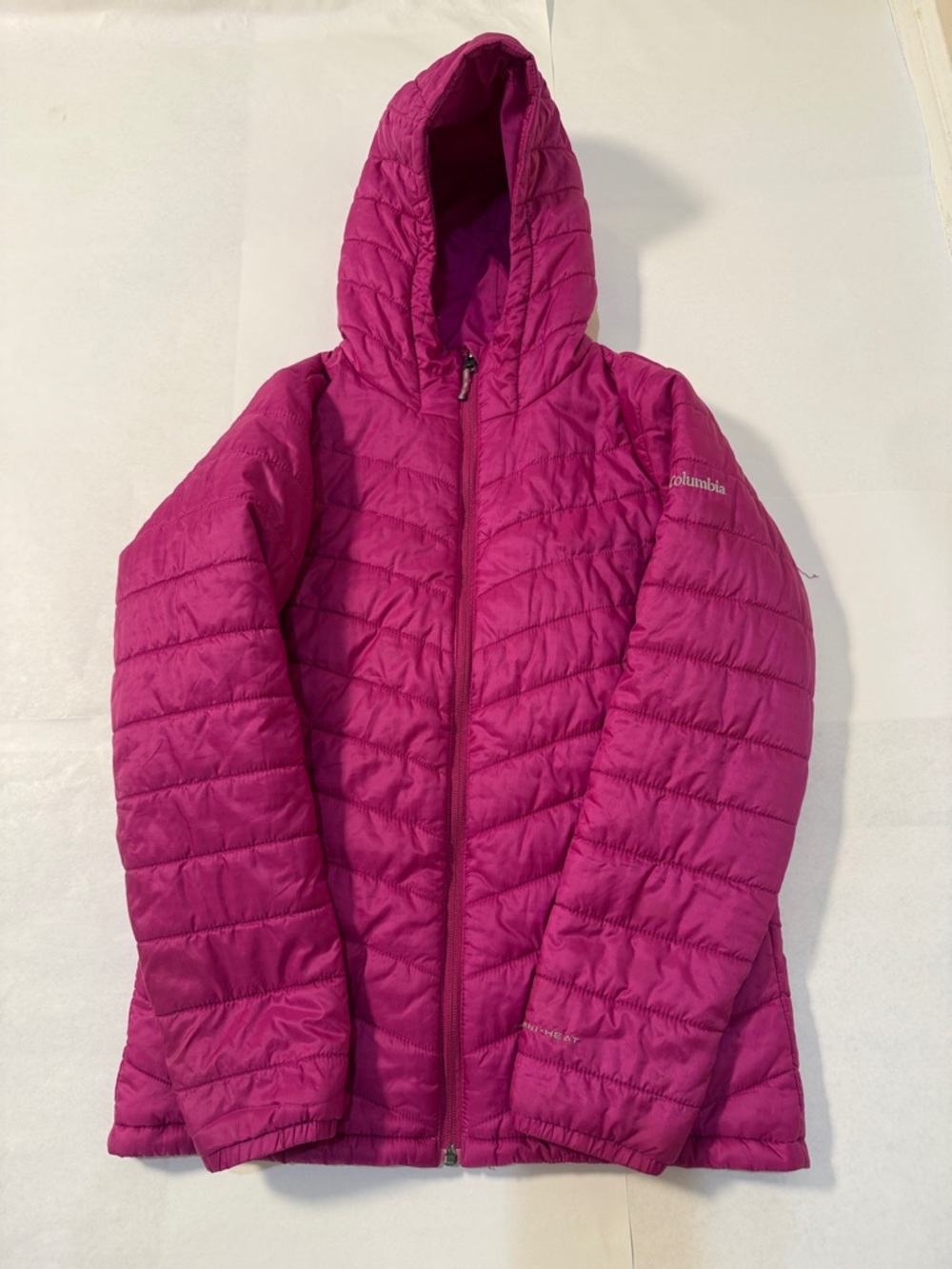 Columbia Women's Magenta Hooded Puffer Jacket Size L Youth